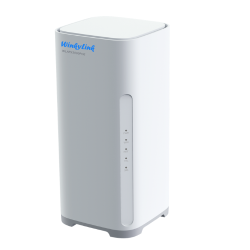 WinkyLink WLAPX3000POE Wi-Fi 6 Router with sleek white tower design and LED indicators